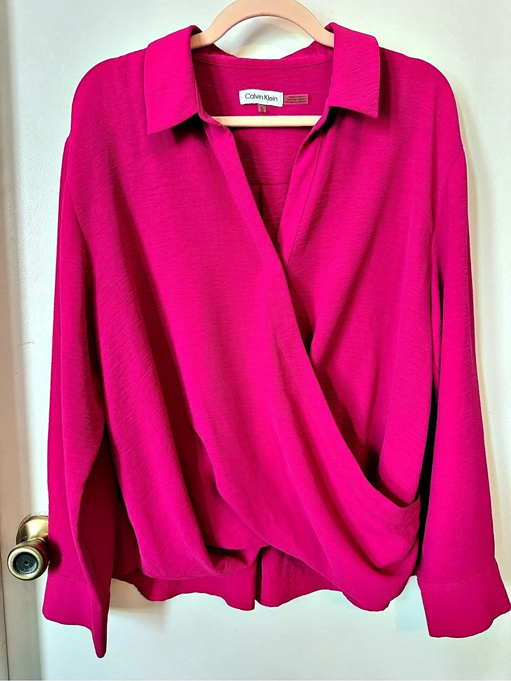 Calvin Klein Wrap Front Blouse in Pink Size XL Like New